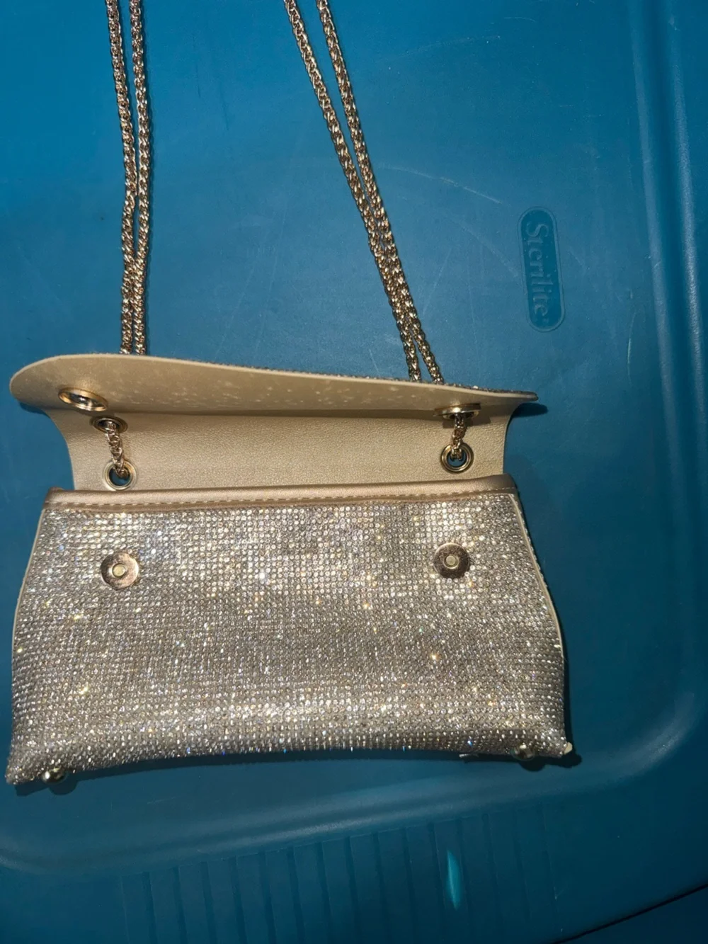 Gold Crystal-Embellished Chain Shoulder Bag